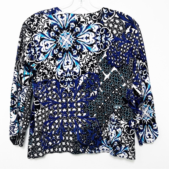 White House Black Market Navy Printed Bright Pattern Snap Front Cardigan Sweater - Picture 7 of 8